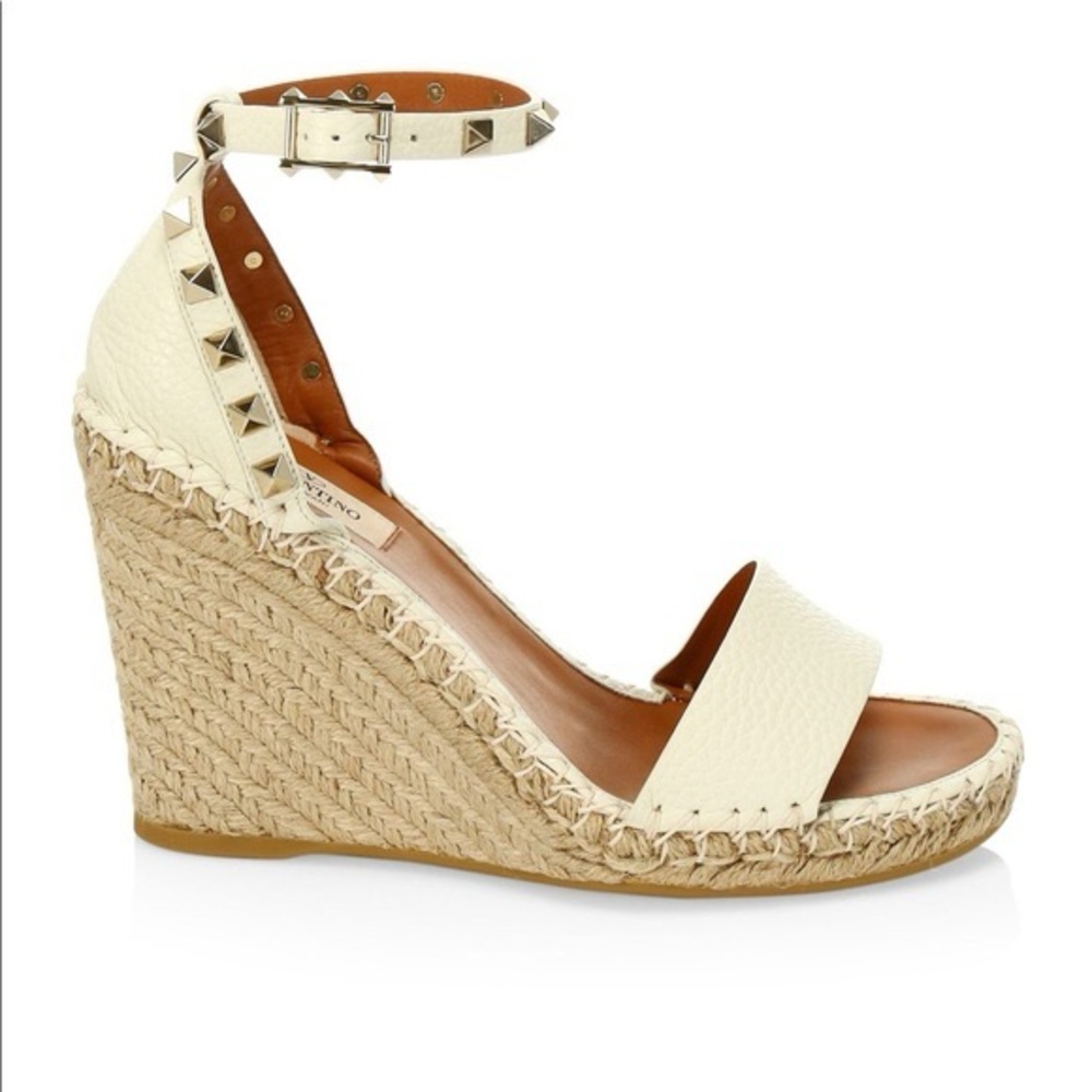Valentino Garavani Gold Rockstud Espadrille Wedge